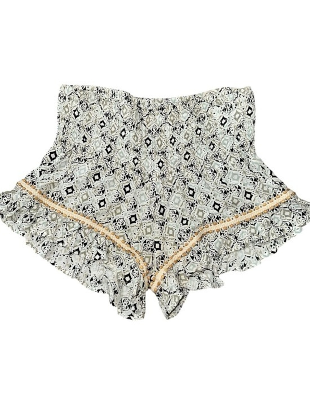 Skemo Anthropologie Women’s Size L Black White Smocked High Waist Ruffle Shorts